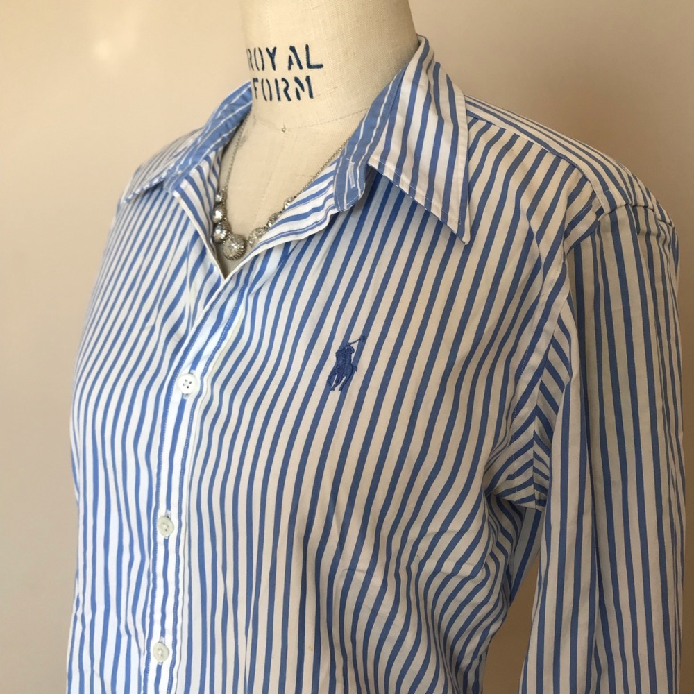 ralph lauren blue&white, striped button-down shirt